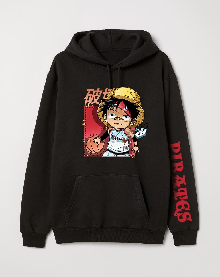 Luffy Pirates anime hoodie black