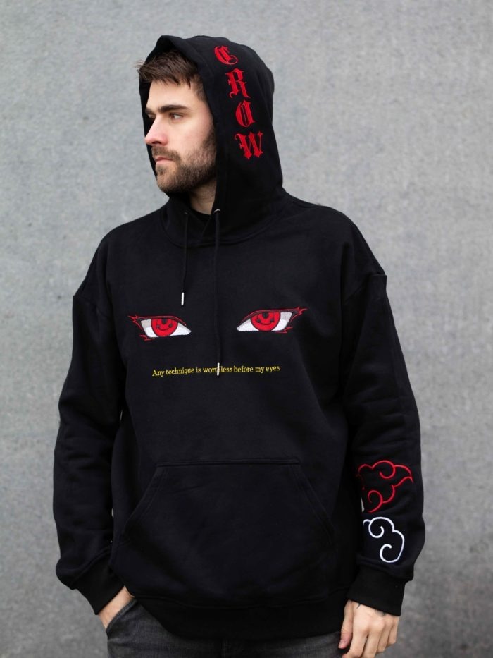 Crow Itachi anime embroidered hoodie black