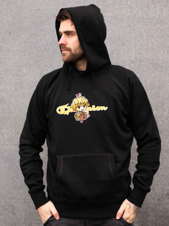 Zenitsu Champion anime embroidered hoodie black