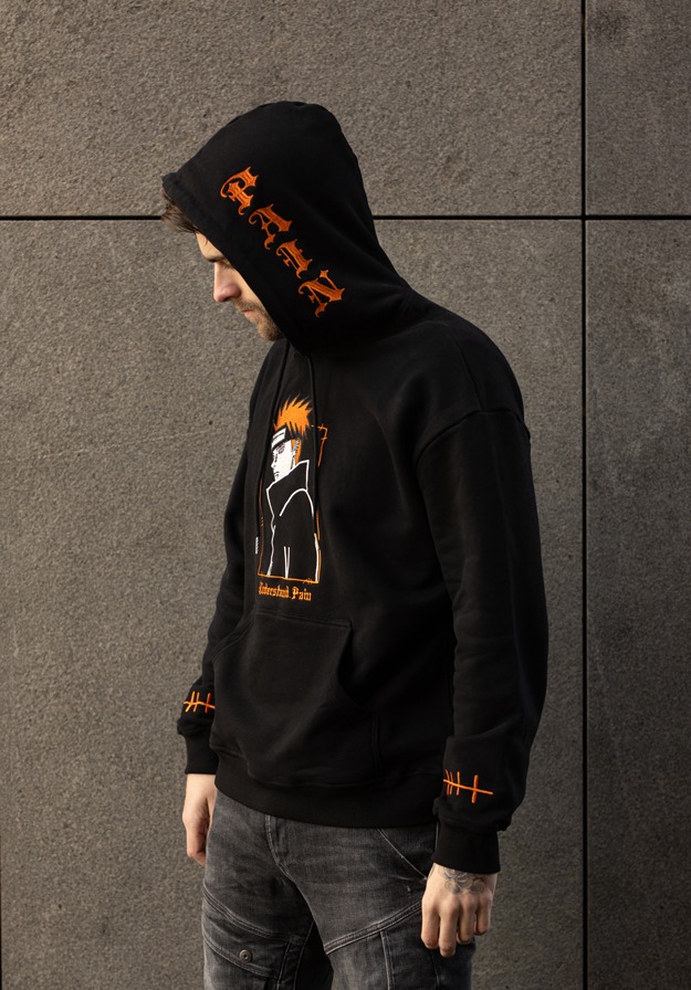 Pain anime embroidered hoodie black