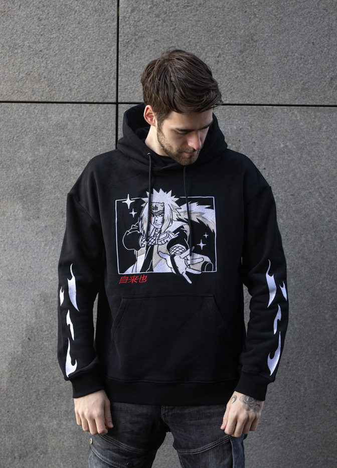 Jiraiya anime embroidered hoodie black