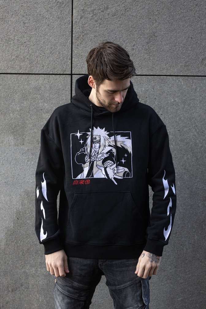 Jiraiya anime embroidered hoodie black