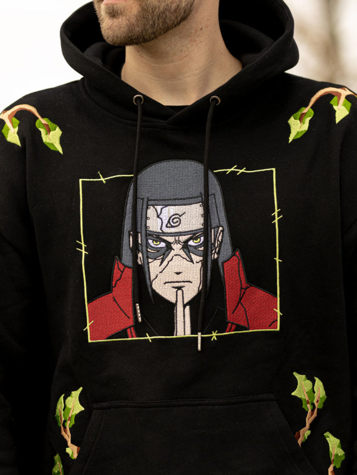 Hashirama anime embroidered hoodie black