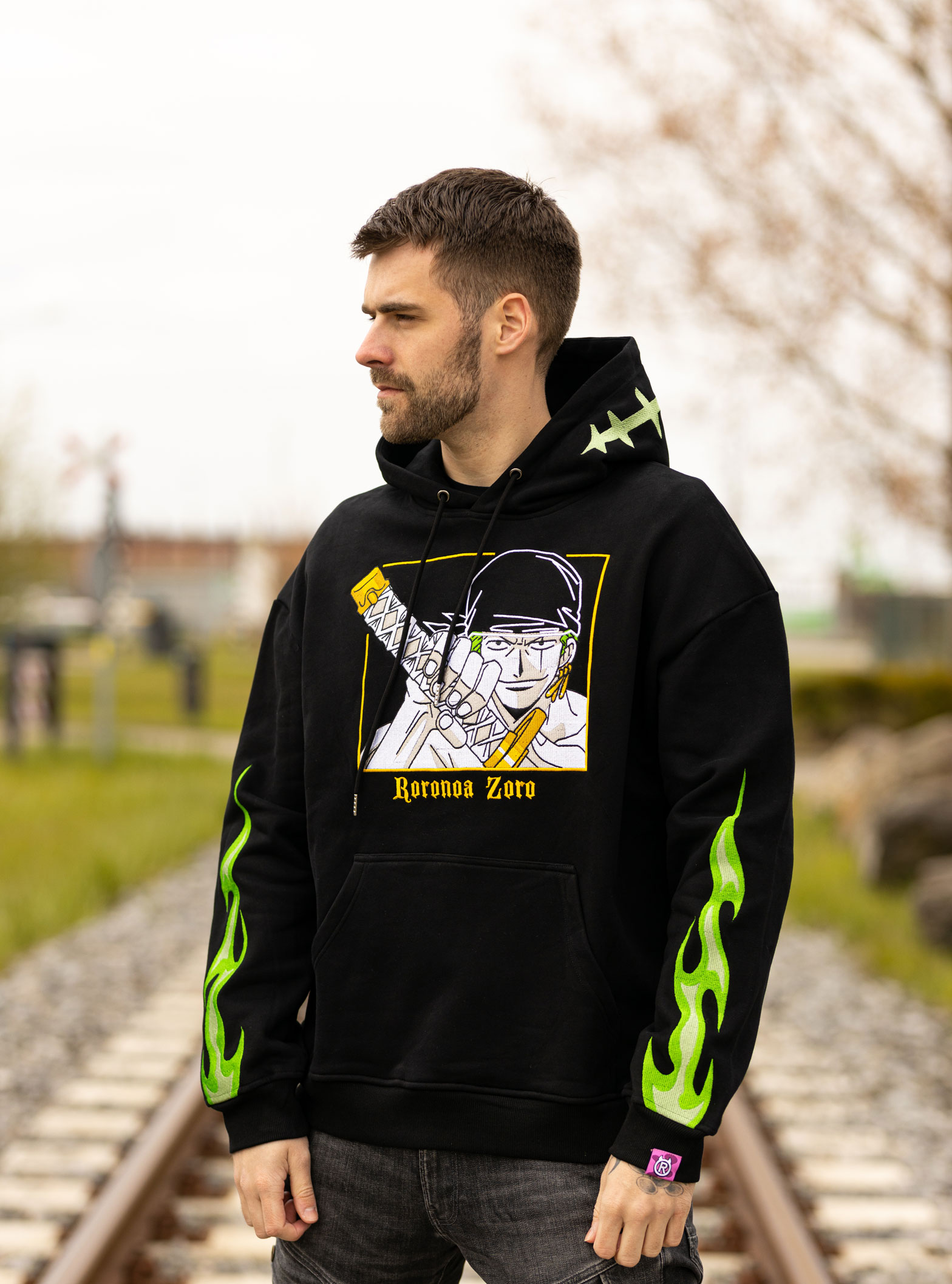Zoro one piece embroidered hoodie. Limited edition embroidery work.