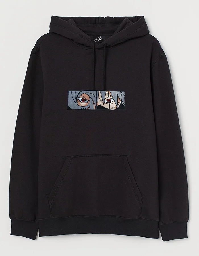 Kakashi Obito custom embroidery dark hoodie colorful anime design clothing naruto manga